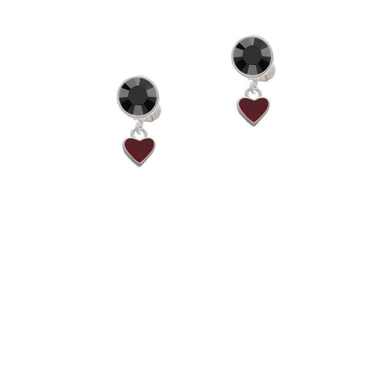 Mini Two Sided Maroon Heart Crystal Clip On Earrings Image 3