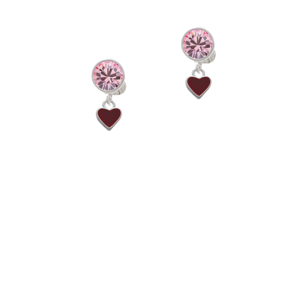 Mini Two Sided Maroon Heart Crystal Clip On Earrings Image 4