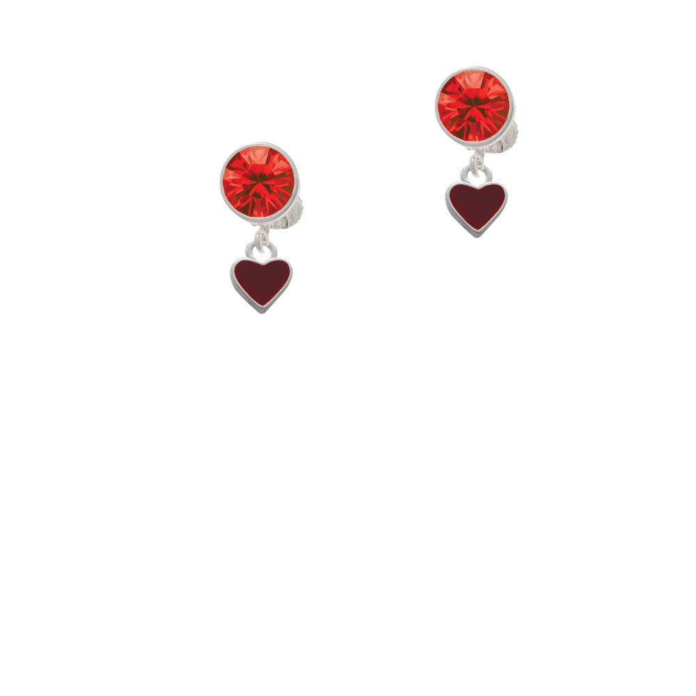 Mini Two Sided Maroon Heart Crystal Clip On Earrings Image 4