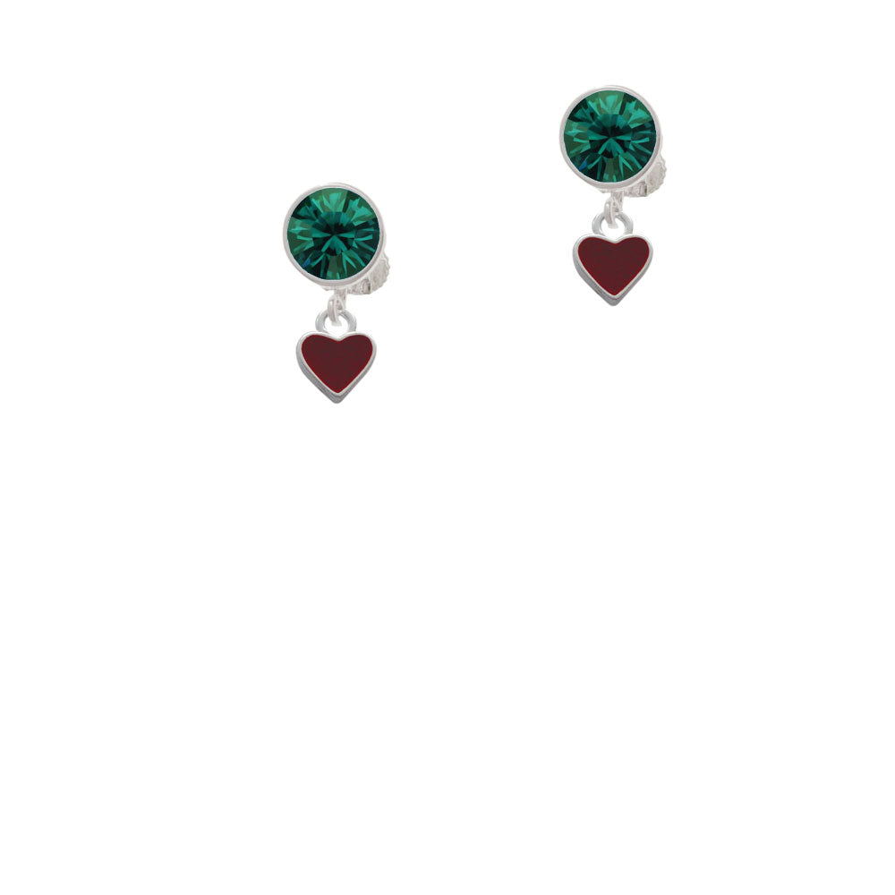 Mini Two Sided Maroon Heart Crystal Clip On Earrings Image 6