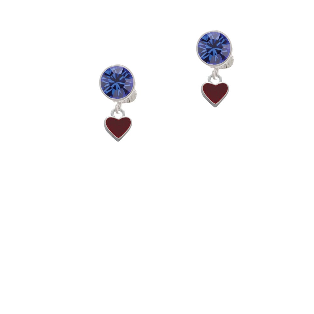 Mini Two Sided Maroon Heart Crystal Clip On Earrings Image 7