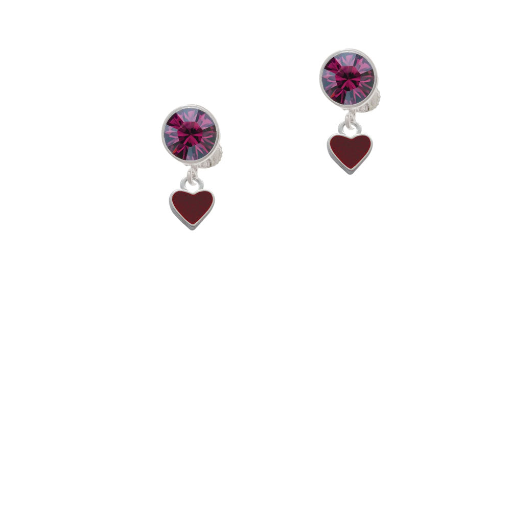 Mini Two Sided Maroon Heart Crystal Clip On Earrings Image 8