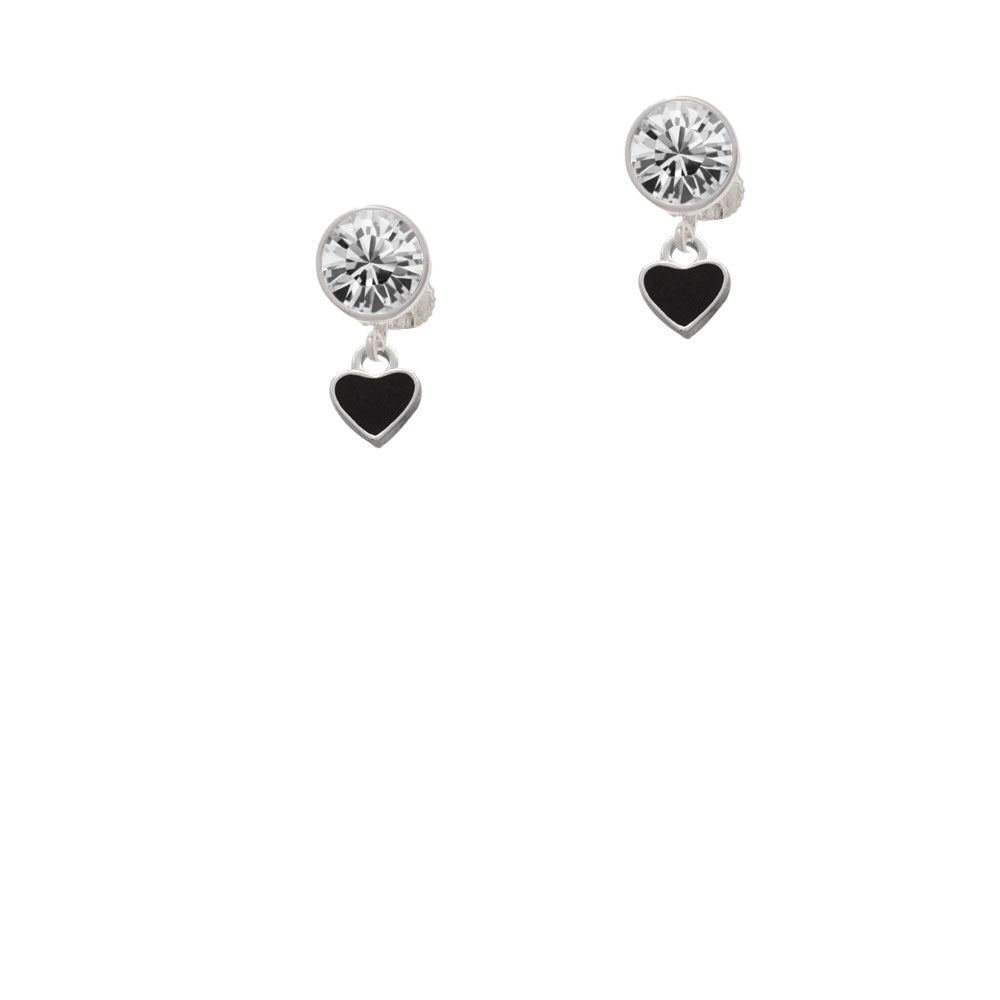 Mini Two Sided Black Heart Crystal Clip On Earrings Image 2