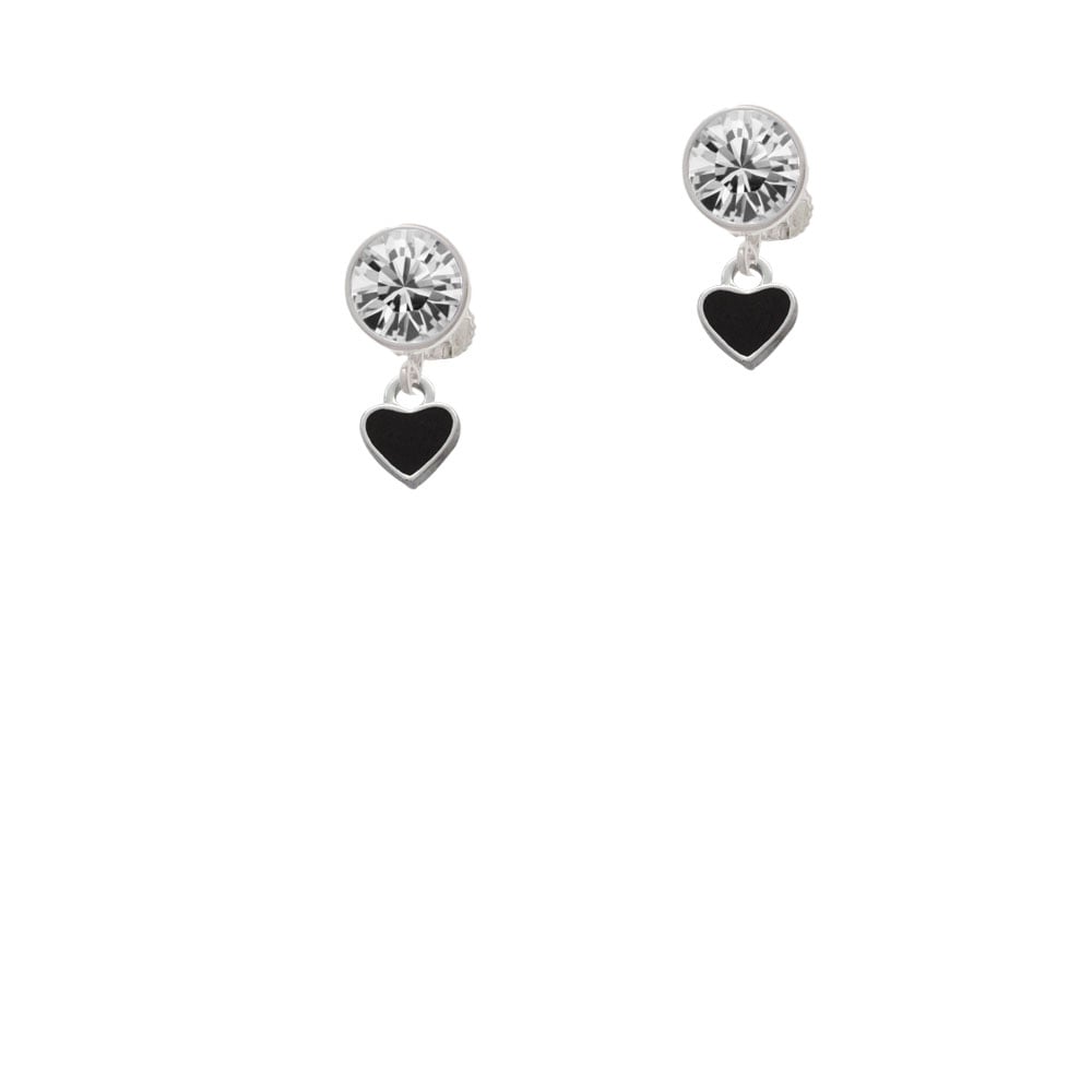 Mini Two Sided Black Heart Crystal Clip On Earrings Image 1