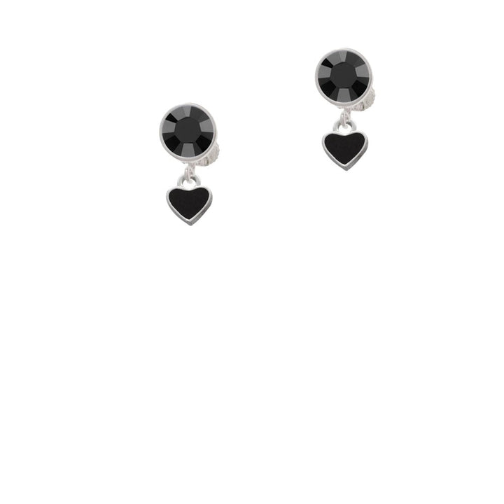 Mini Two Sided Black Heart Crystal Clip On Earrings Image 1