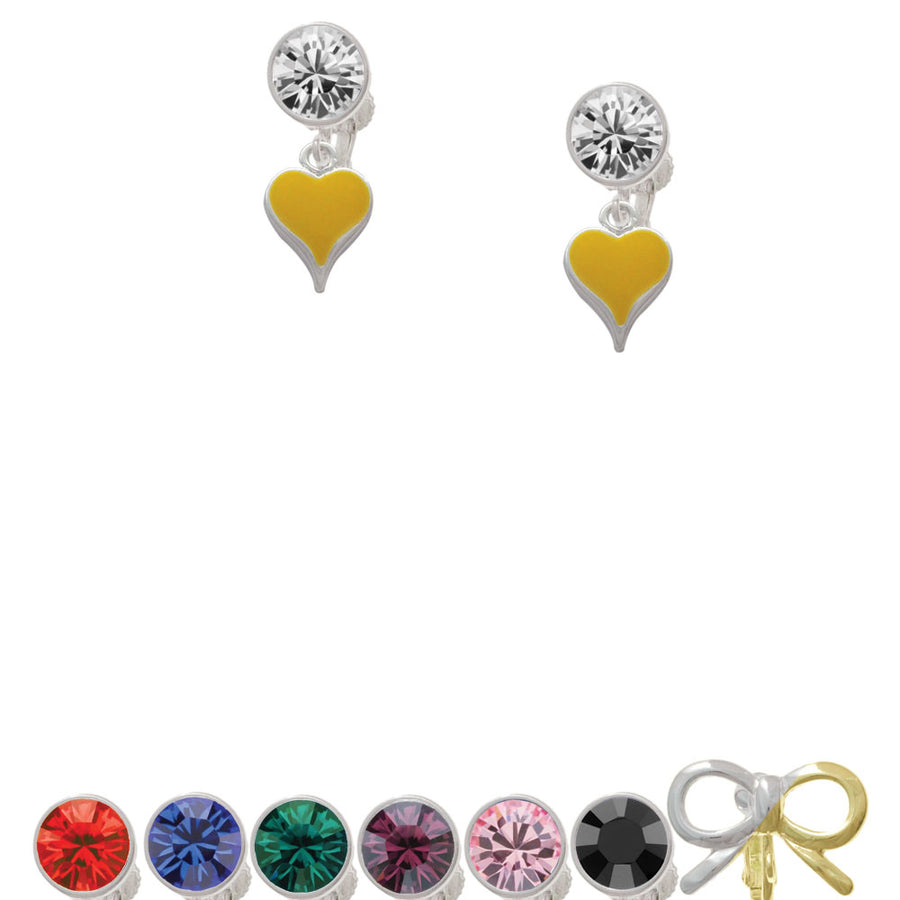 Small Long Yellow Heart Crystal Clip On Earrings Image 1