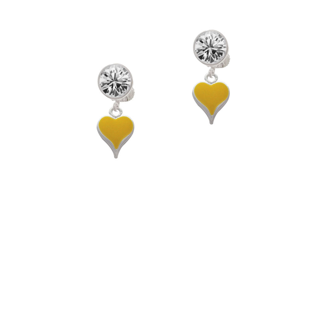 Small Long Yellow Heart Crystal Clip On Earrings Image 2