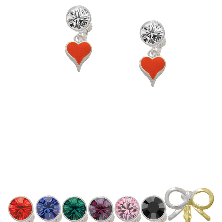 Small Long Orange Heart Crystal Clip On Earrings Image 1