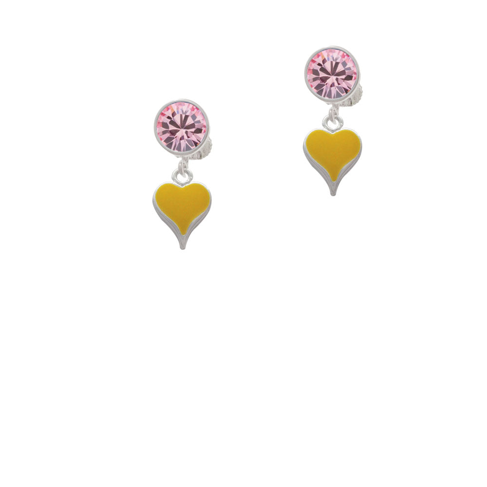 Small Long Yellow Heart Crystal Clip On Earrings Image 4