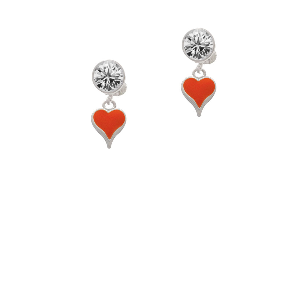 Small Long Orange Heart Crystal Clip On Earrings Image 2