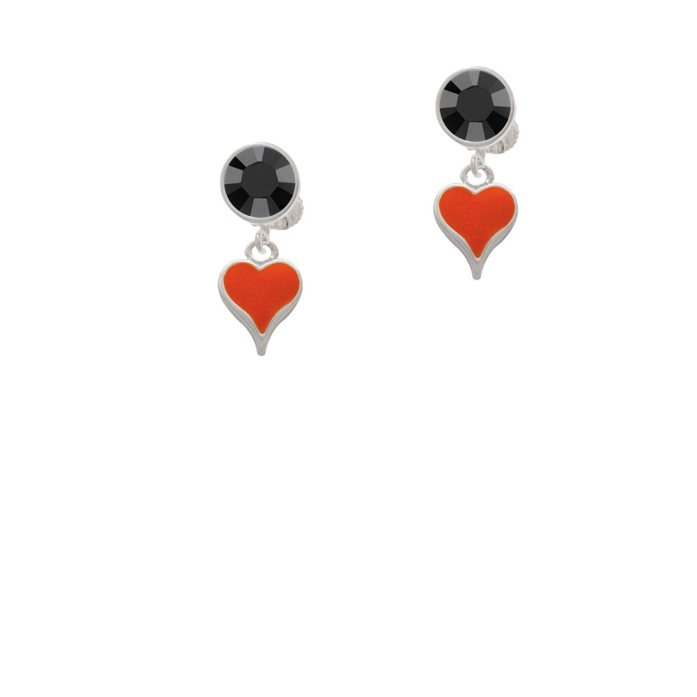 Small Long Orange Heart Crystal Clip On Earrings Image 3