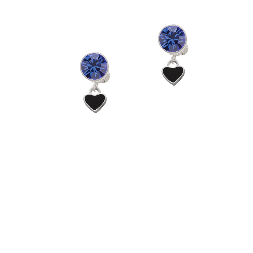 Mini Two Sided Black Heart Crystal Clip On Earrings Image 7