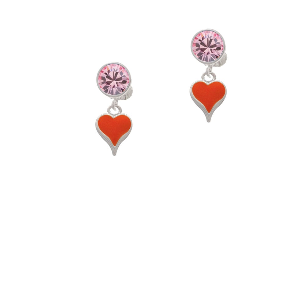 Small Long Orange Heart Crystal Clip On Earrings Image 4