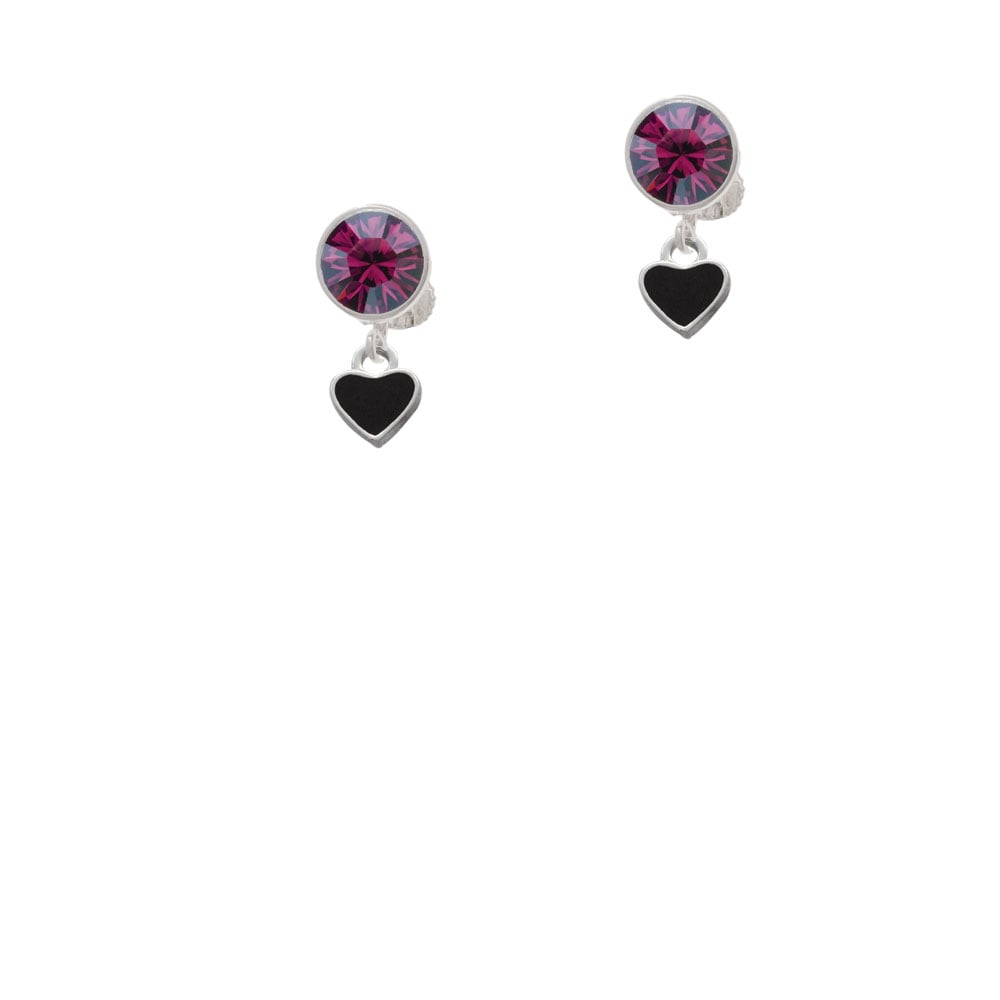 Mini Two Sided Black Heart Crystal Clip On Earrings Image 8