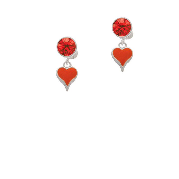 Small Long Orange Heart Crystal Clip On Earrings Image 4