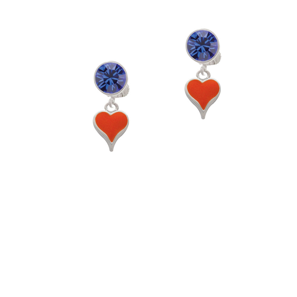 Small Long Orange Heart Crystal Clip On Earrings Image 7