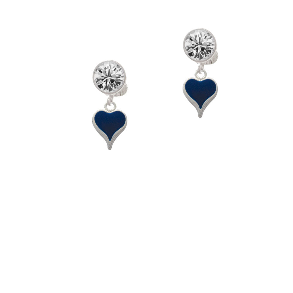 Small Long Blue Heart Crystal Clip On Earrings Image 2