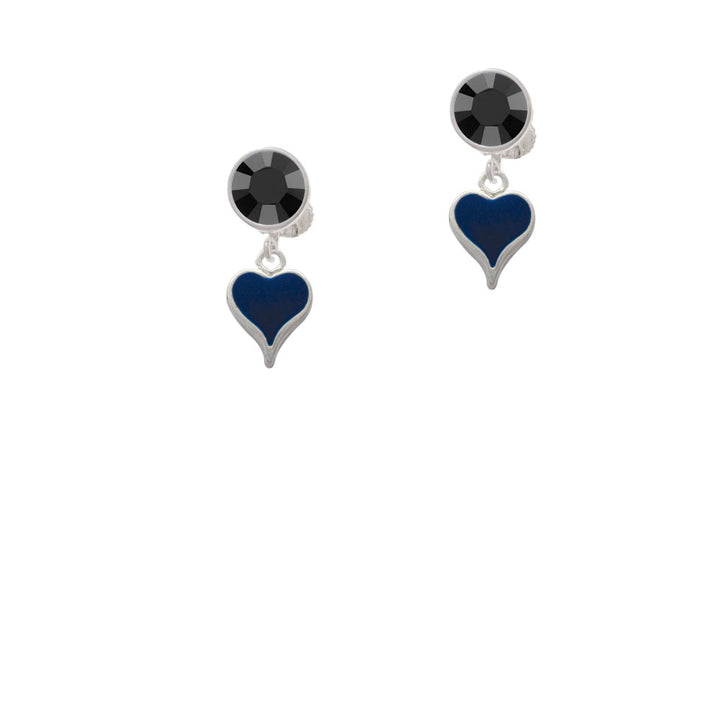 Small Long Blue Heart Crystal Clip On Earrings Image 3