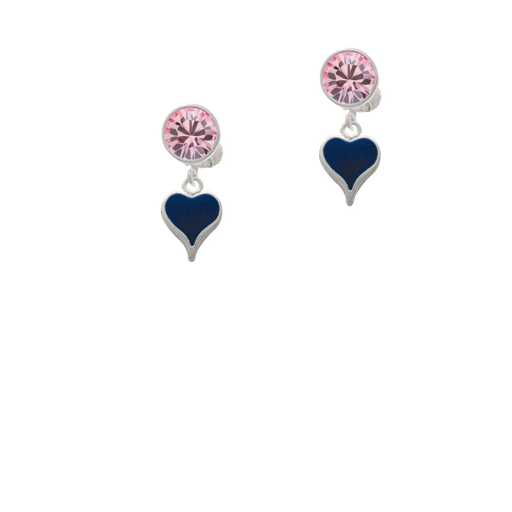 Small Long Blue Heart Crystal Clip On Earrings Image 4