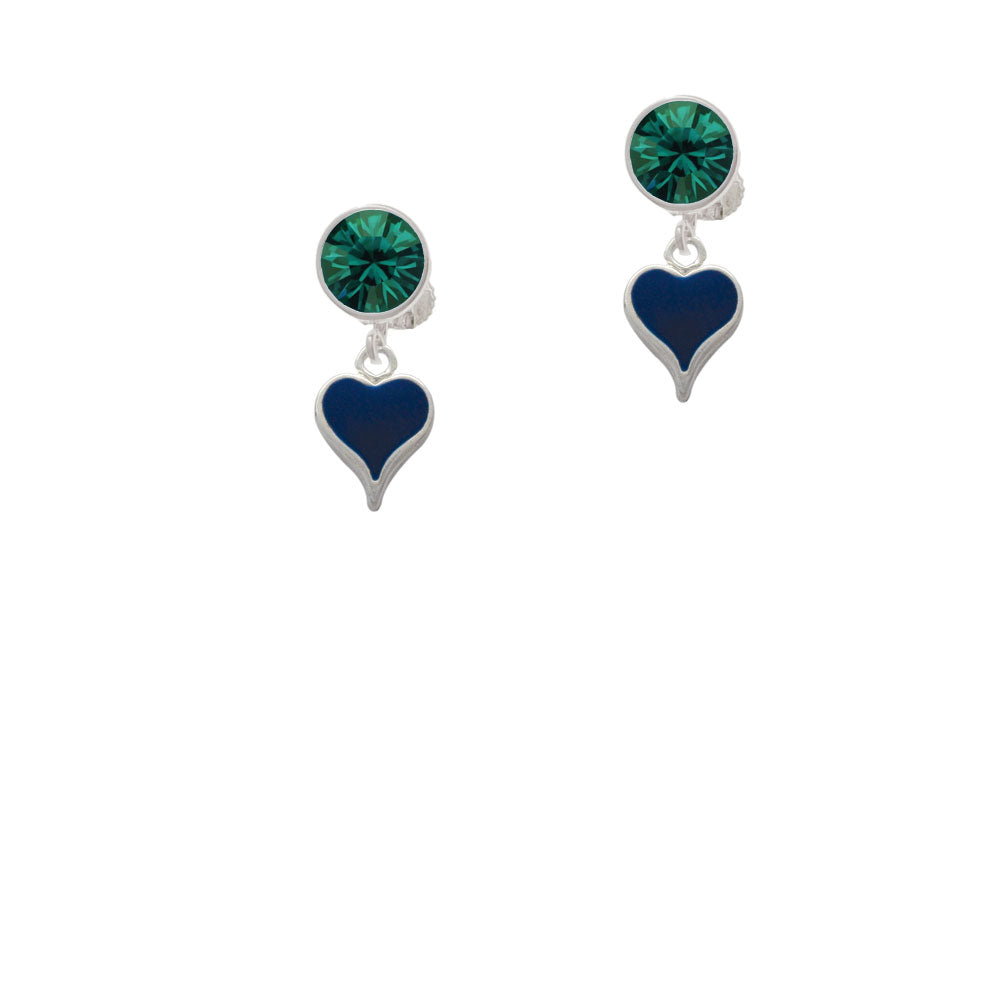 Small Long Blue Heart Crystal Clip On Earrings Image 6