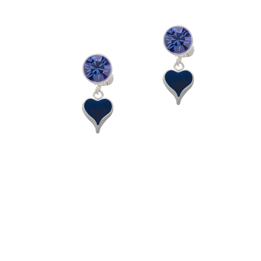 Small Long Blue Heart Crystal Clip On Earrings Image 7