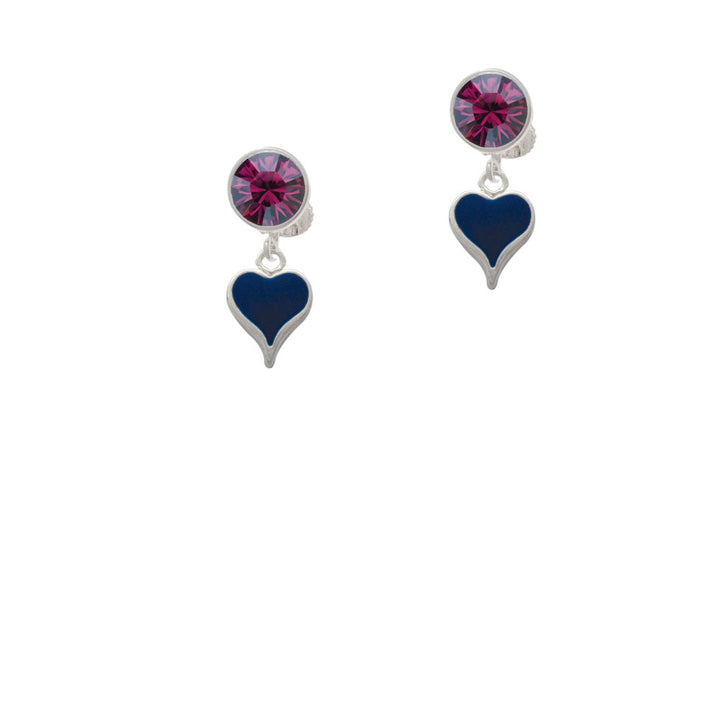 Small Long Blue Heart Crystal Clip On Earrings Image 8