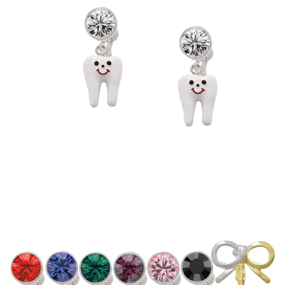 Enamel Tooth Crystal Clip On Earrings Image 1