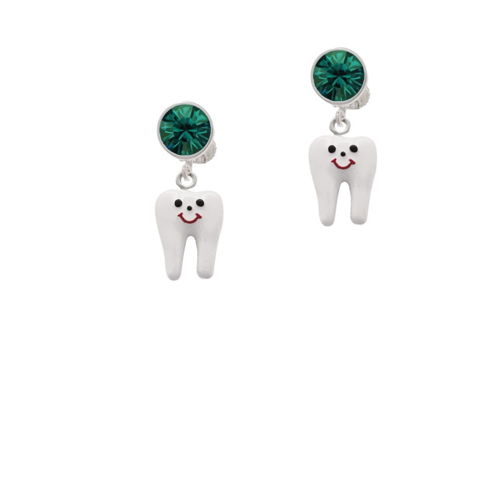 Enamel Tooth Crystal Clip On Earrings Image 6