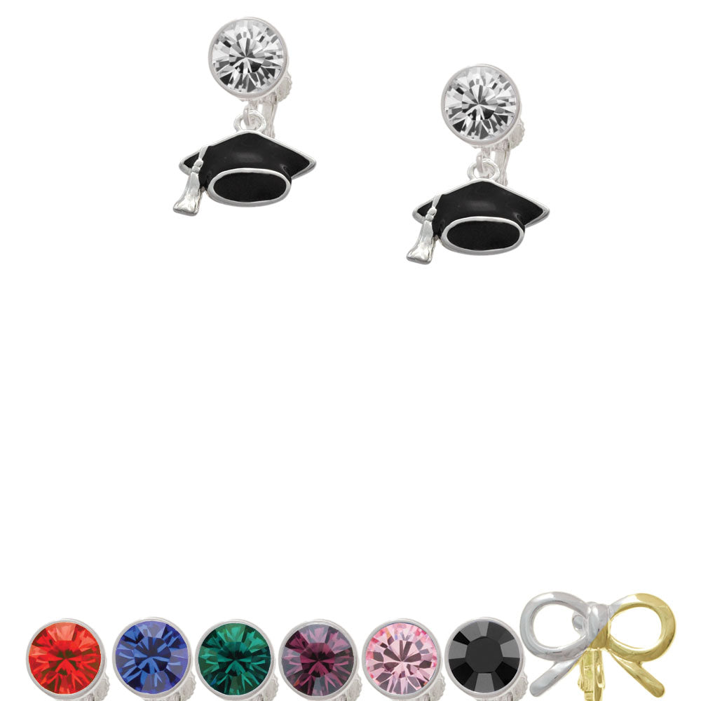 Graduation Cap Crystal Clip On Earrings Image 1