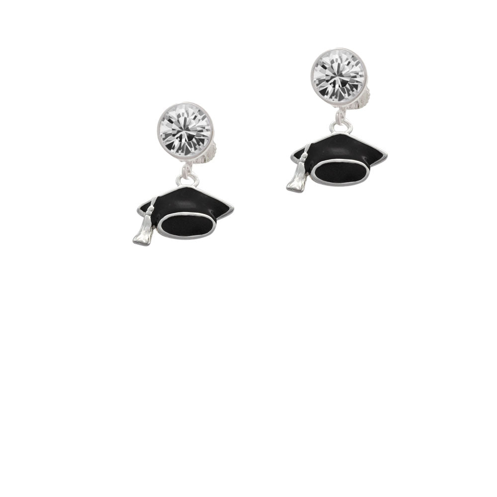 Graduation Cap Crystal Clip On Earrings Image 2