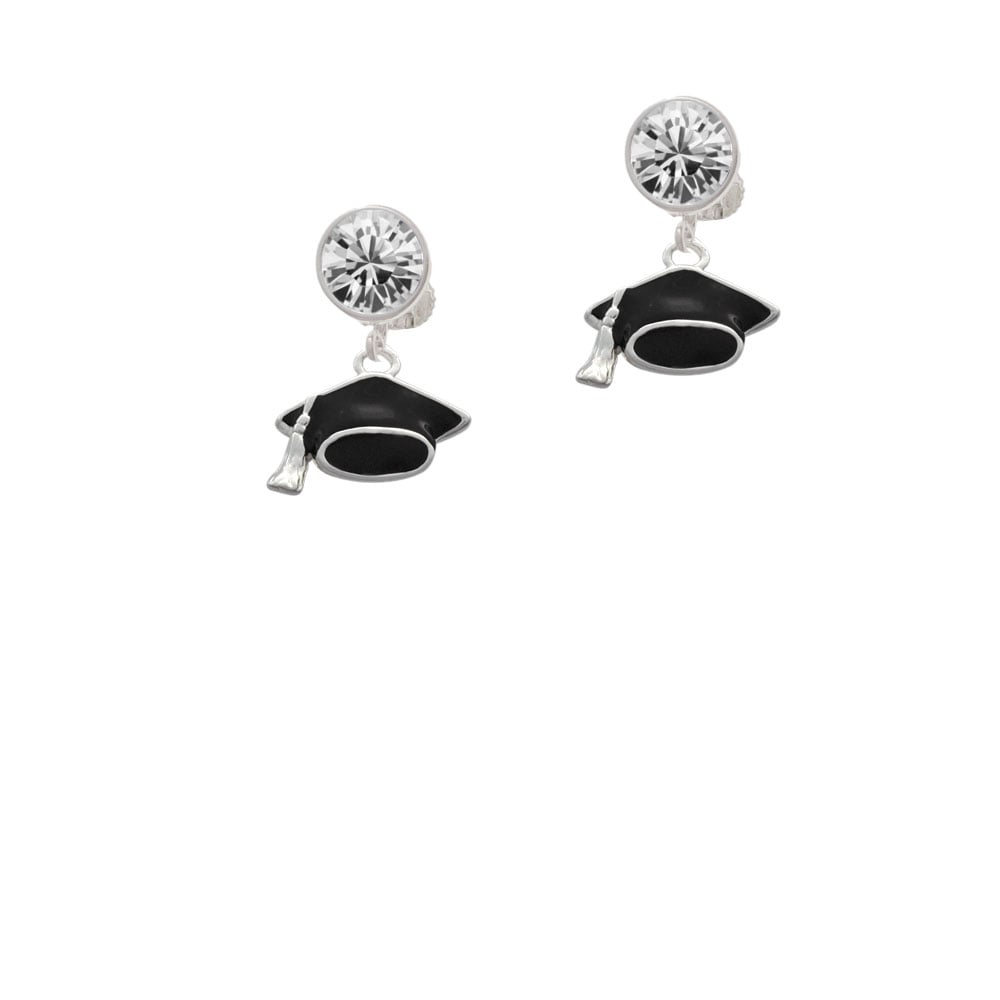 Graduation Cap Crystal Clip On Earrings Image 1