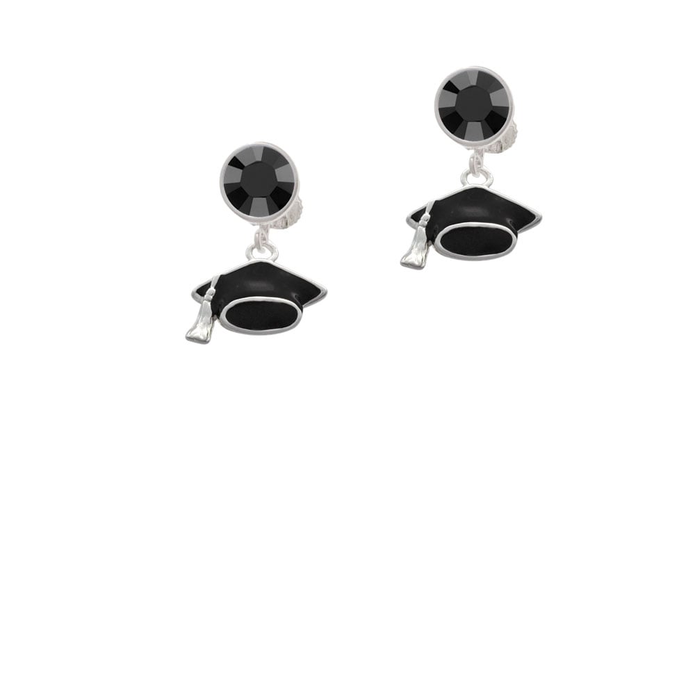 Graduation Cap Crystal Clip On Earrings Image 1