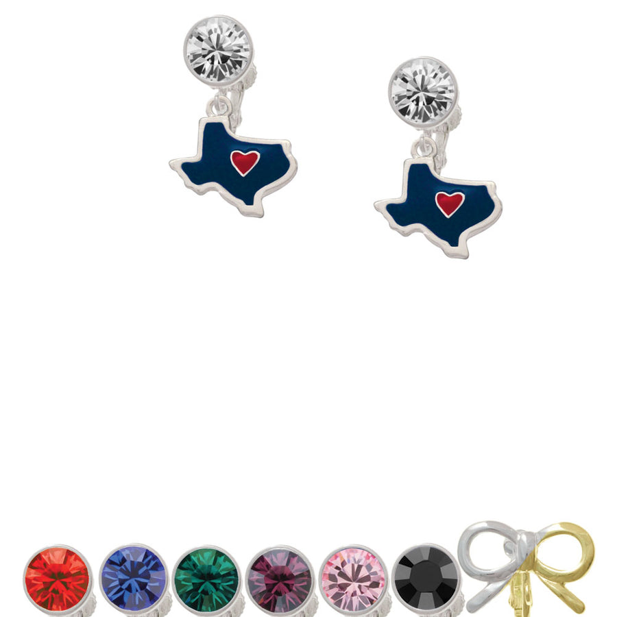 Blue Texas with Red Heart Crystal Clip On Earrings Image 1