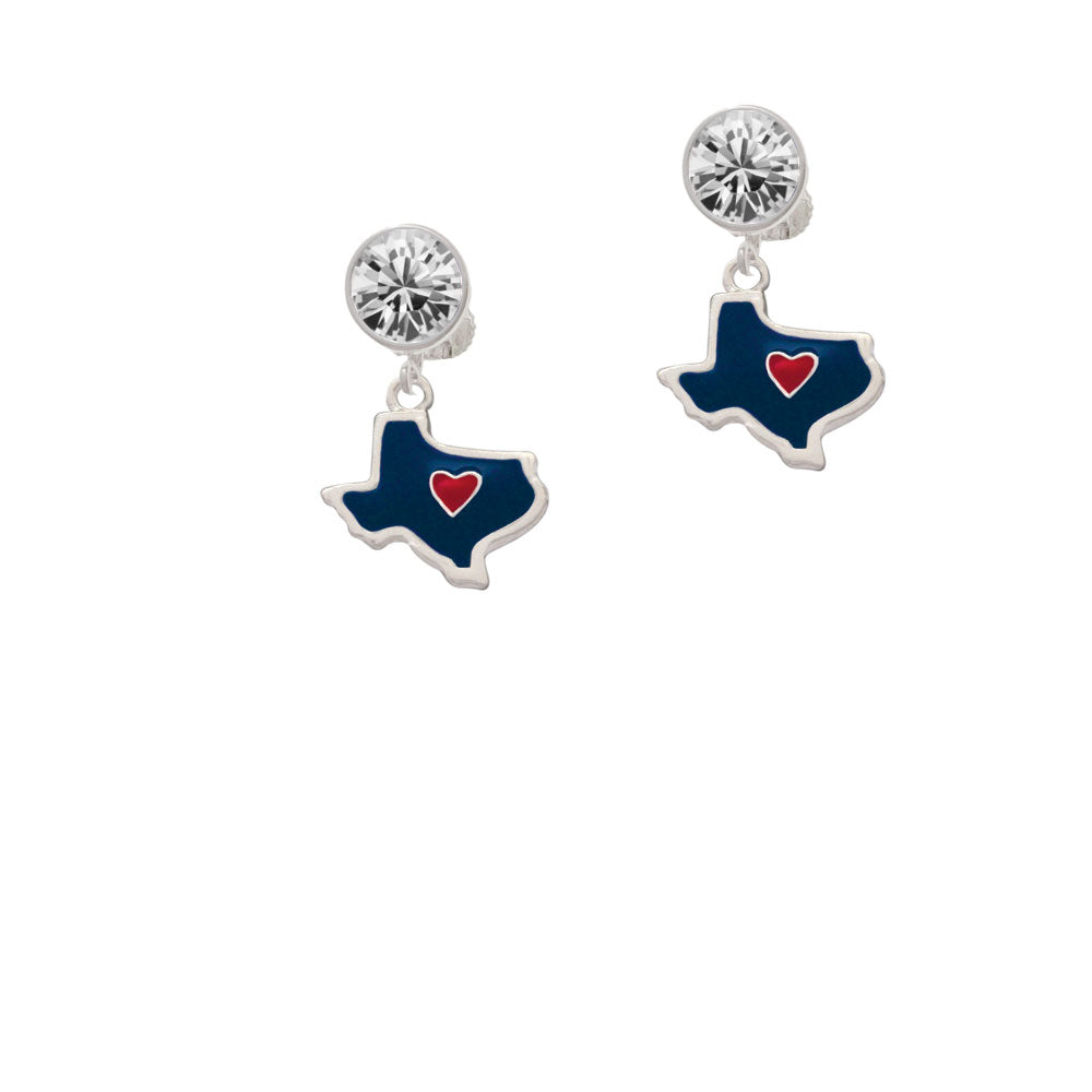 Blue Texas with Red Heart Crystal Clip On Earrings Image 2