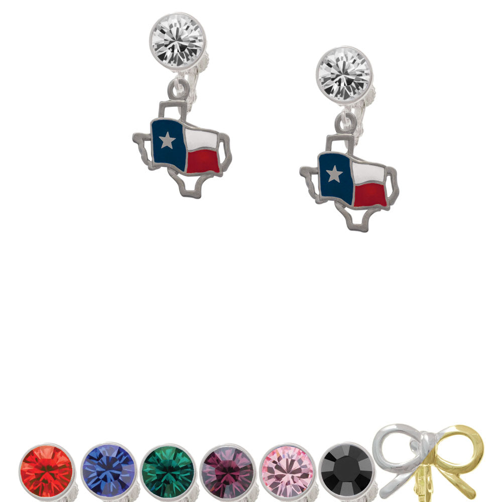 Texas Outline with Flag Crystal Clip On Earrings Image 1