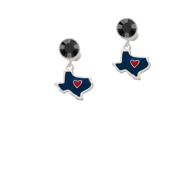 Blue Texas with Red Heart Crystal Clip On Earrings Image 3