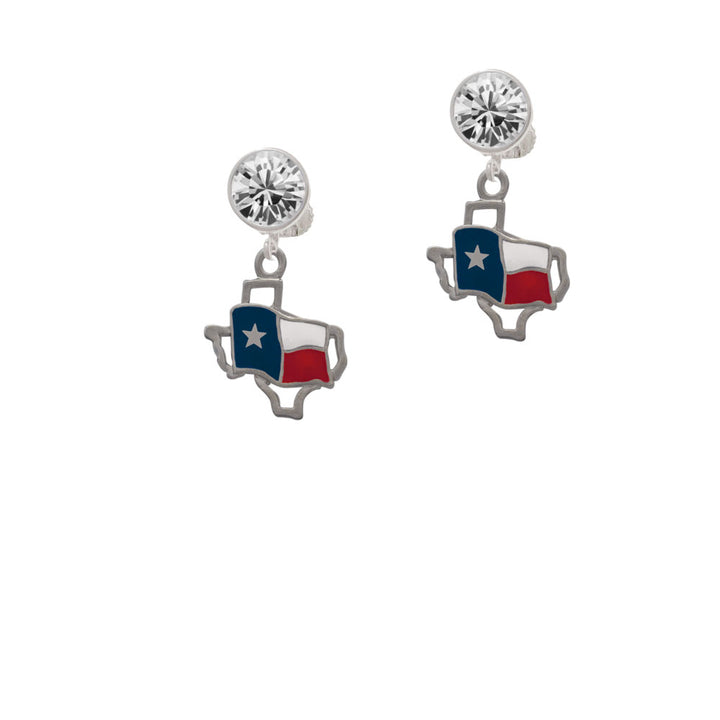 Texas Outline with Flag Crystal Clip On Earrings Image 2