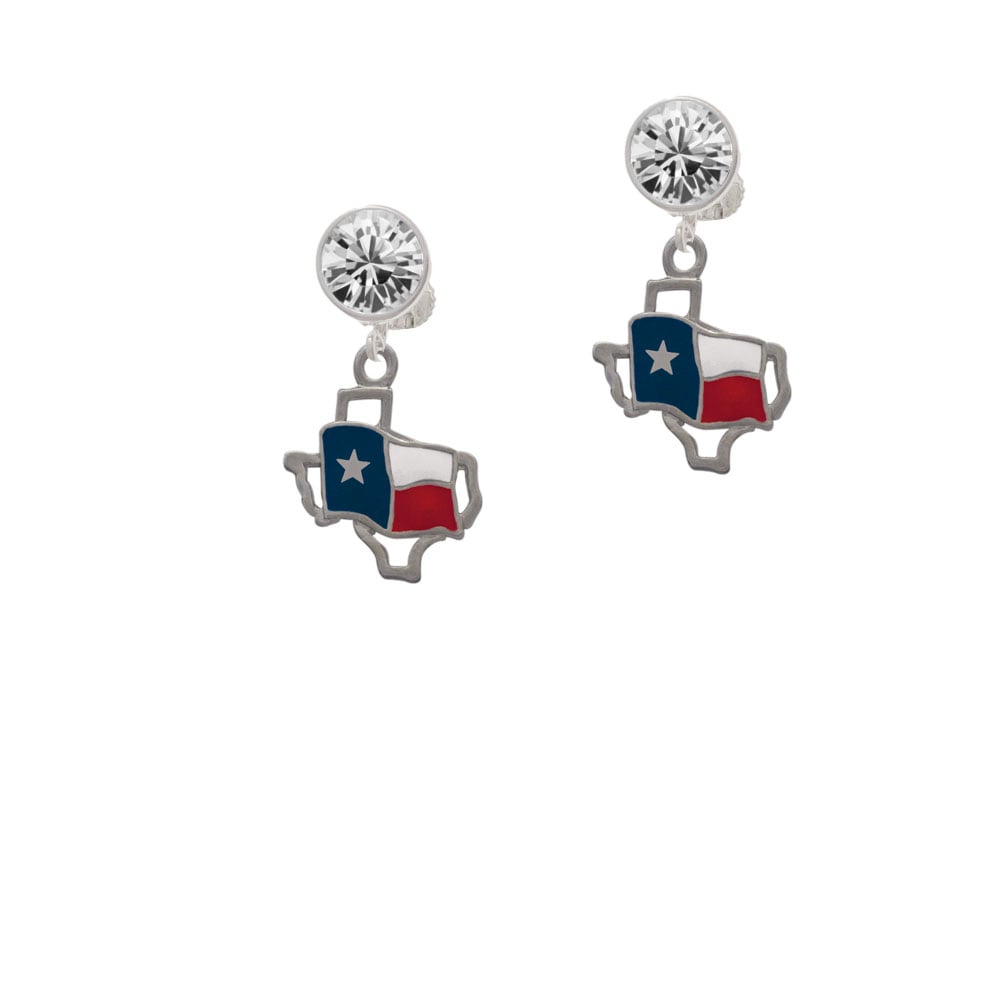 Texas Outline with Flag Crystal Clip On Earrings Image 1