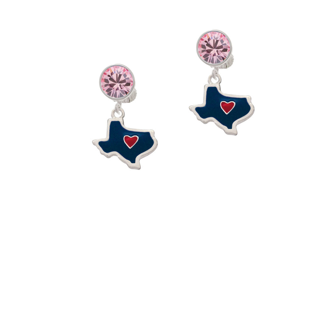 Blue Texas with Red Heart Crystal Clip On Earrings Image 4