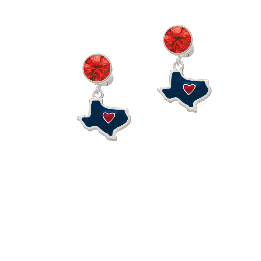 Blue Texas with Red Heart Crystal Clip On Earrings Image 4