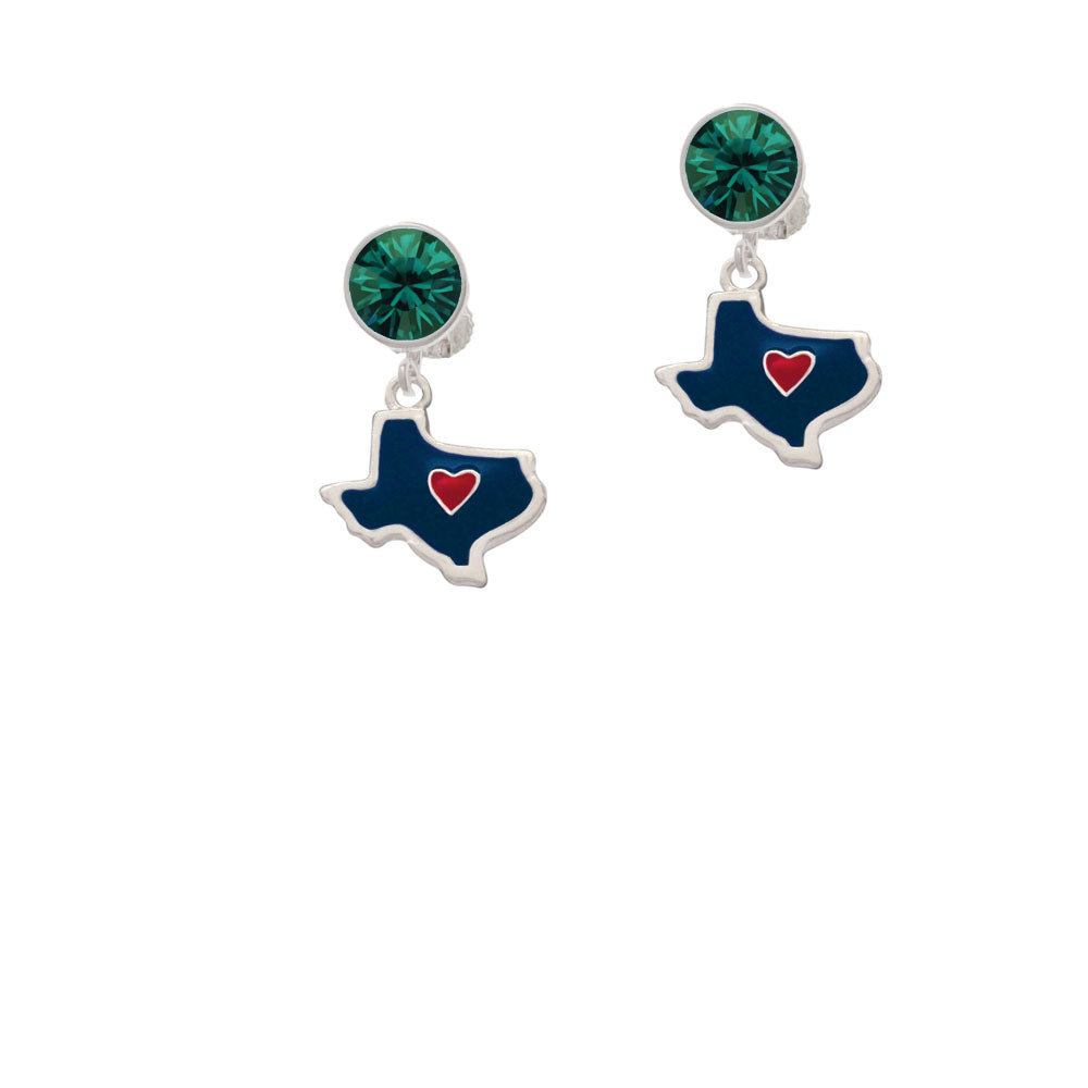 Blue Texas with Red Heart Crystal Clip On Earrings Image 6