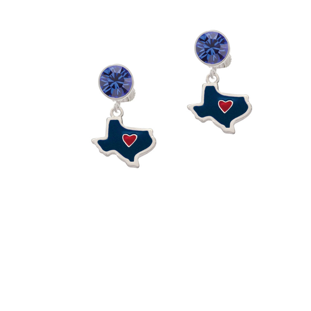 Blue Texas with Red Heart Crystal Clip On Earrings Image 7