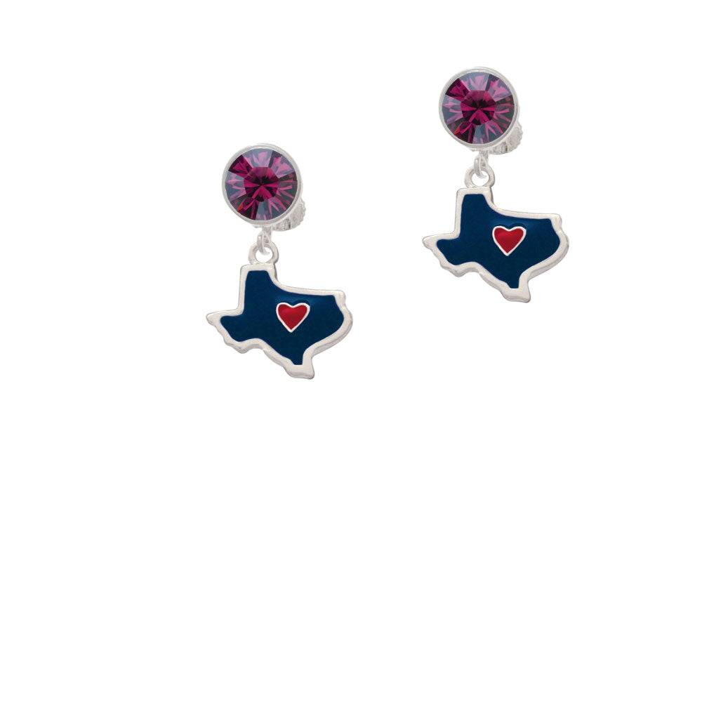 Blue Texas with Red Heart Crystal Clip On Earrings Image 8