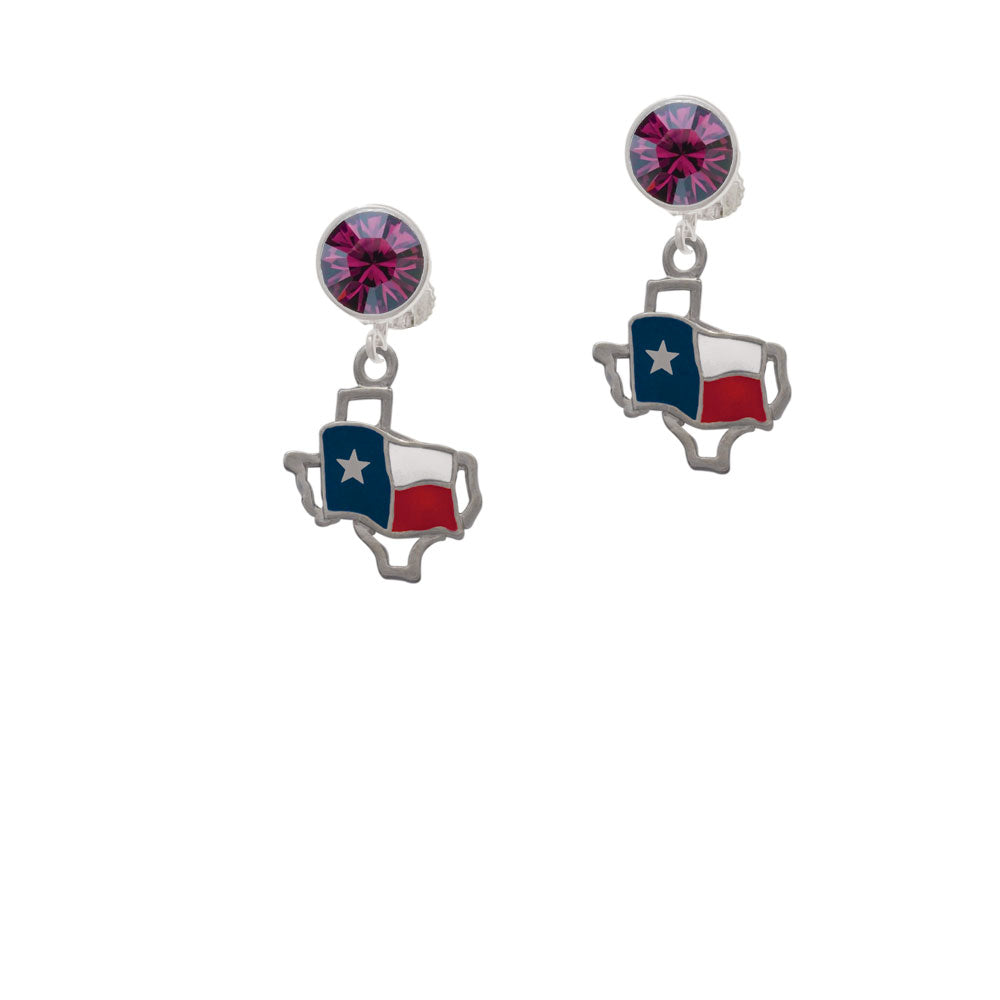 Texas Outline with Flag Crystal Clip On Earrings Image 8