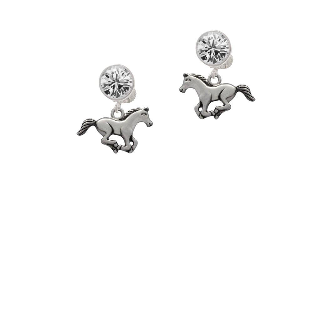 Running Horse Crystal Clip On Earrings Image 1