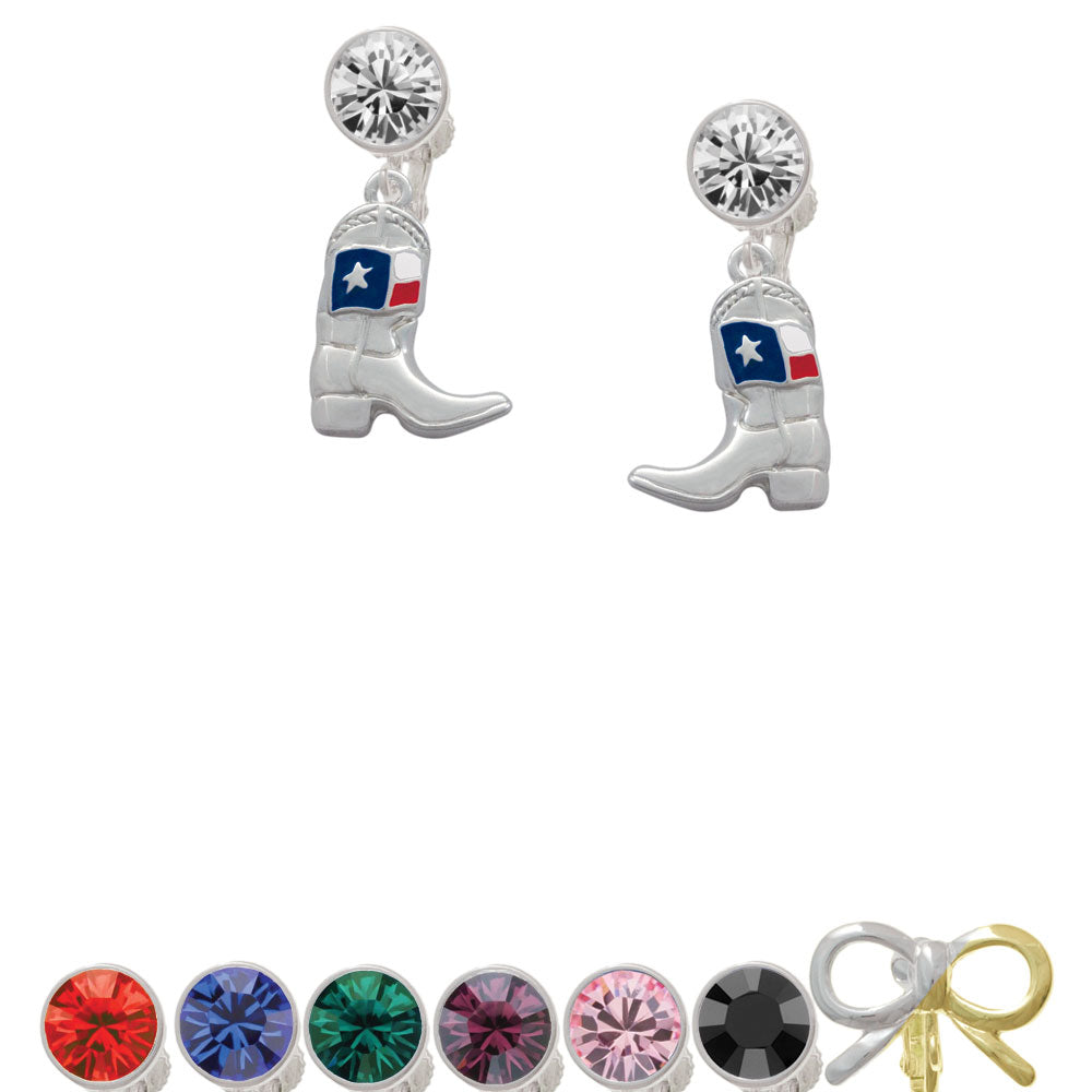 Cowboy Boot with Texas Flag Crystal Clip On Earrings Image 1