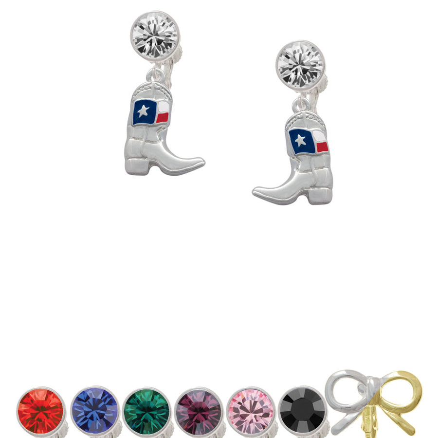 Cowboy Boot with Texas Flag Crystal Clip On Earrings Image 1