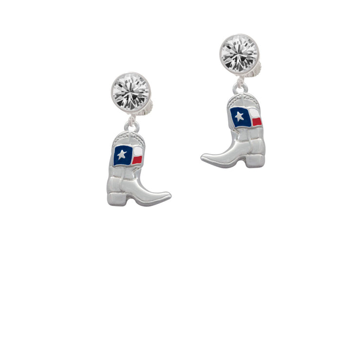 Cowboy Boot with Texas Flag Crystal Clip On Earrings Image 2