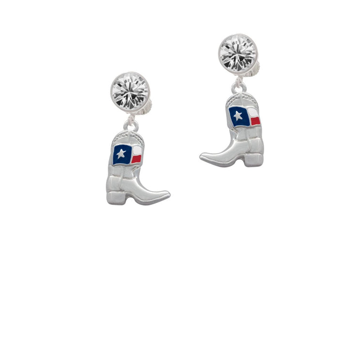 Cowboy Boot with Texas Flag Crystal Clip On Earrings Image 1