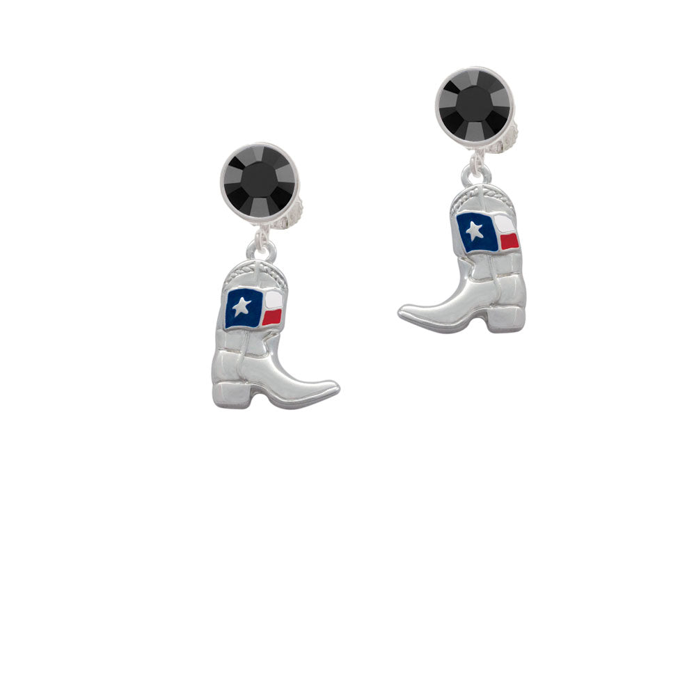 Cowboy Boot with Texas Flag Crystal Clip On Earrings Image 3